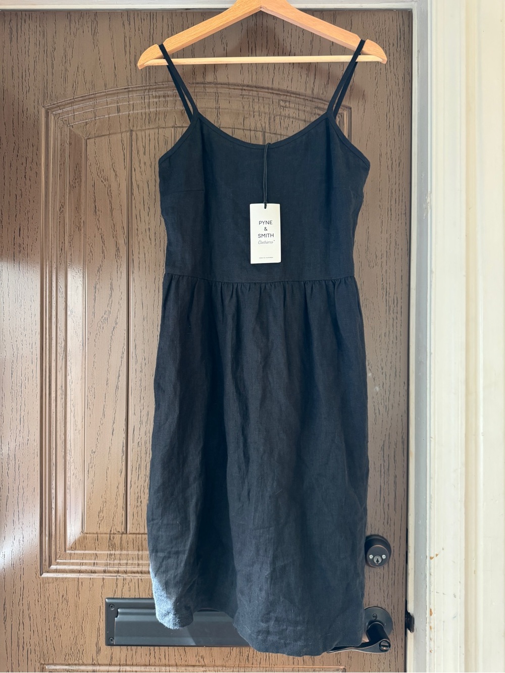 Pyne and Smith Black Linen Spaghetti Strap Dress